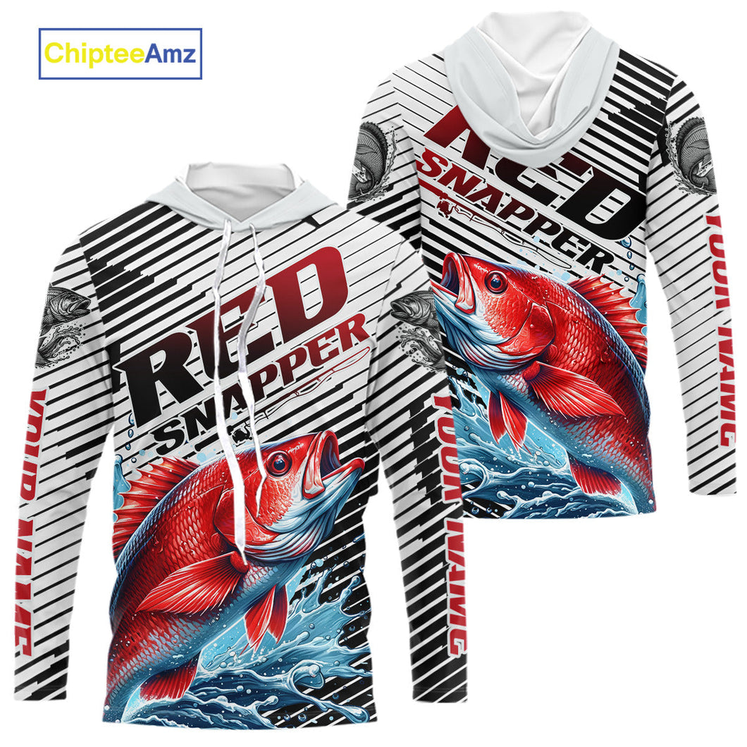 Custom Red Snapper Fishing Jerseys, Red Snapper Long Sleeve Hooded Performance Fishing Shirt IPHW9183