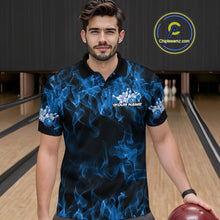 Load image into Gallery viewer, Custom Black And Blue Flame Bowling Team Men Polo Shirts, Bowling Tournament Shirt IPHW9754