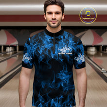 Load image into Gallery viewer, Custom Black And Blue Flame Bowling Team Men Quarter-Zip Shirts, Bowling Tournament Shirt IPHW9754