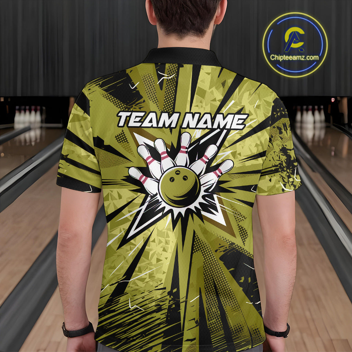 Custom Military Green Camouflage Bowling Team Polo Shirts For Men, Bowling League Shirt IPHW9384