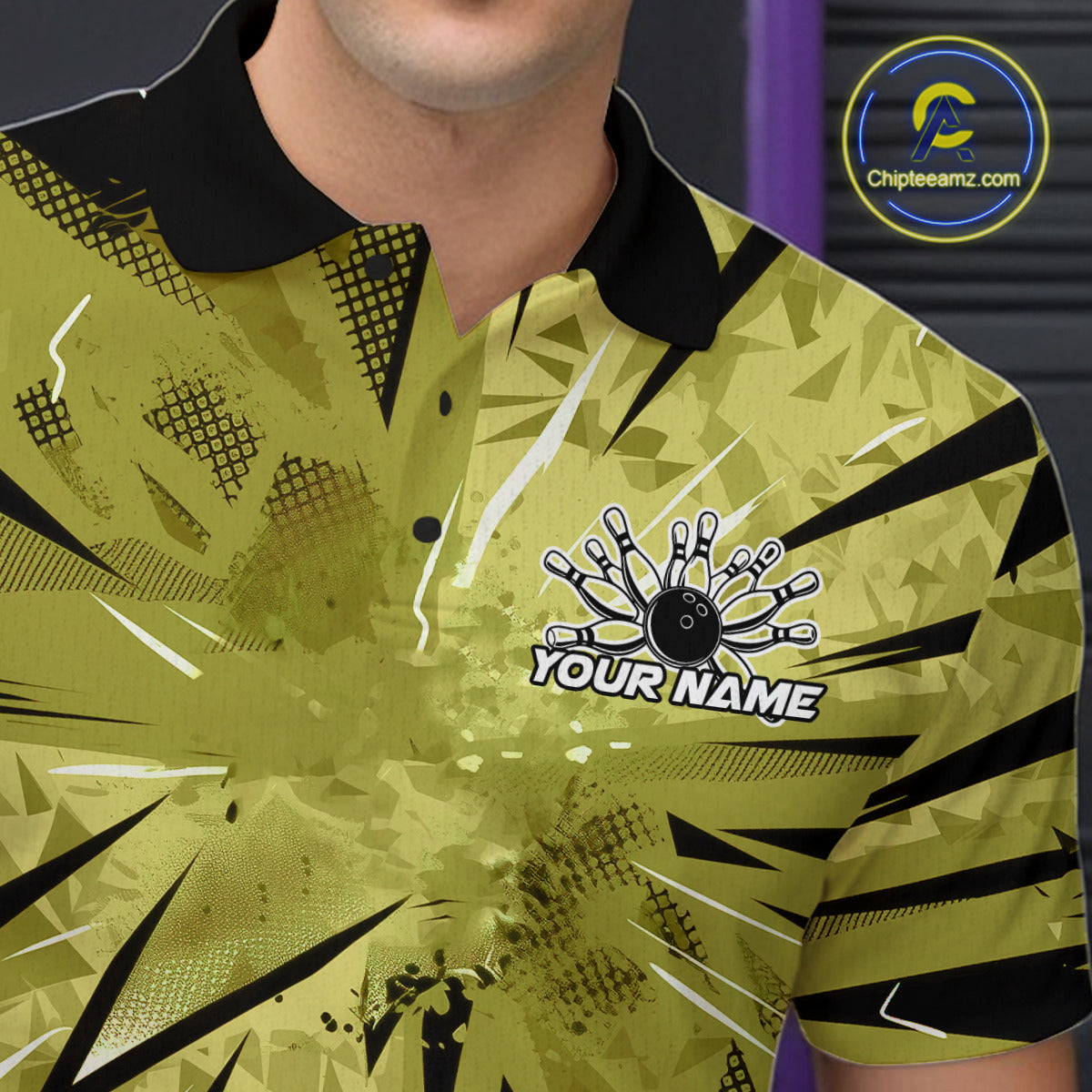 Custom Military Green Camouflage Bowling Team Polo Shirts For Men, Bowling League Shirt IPHW9384