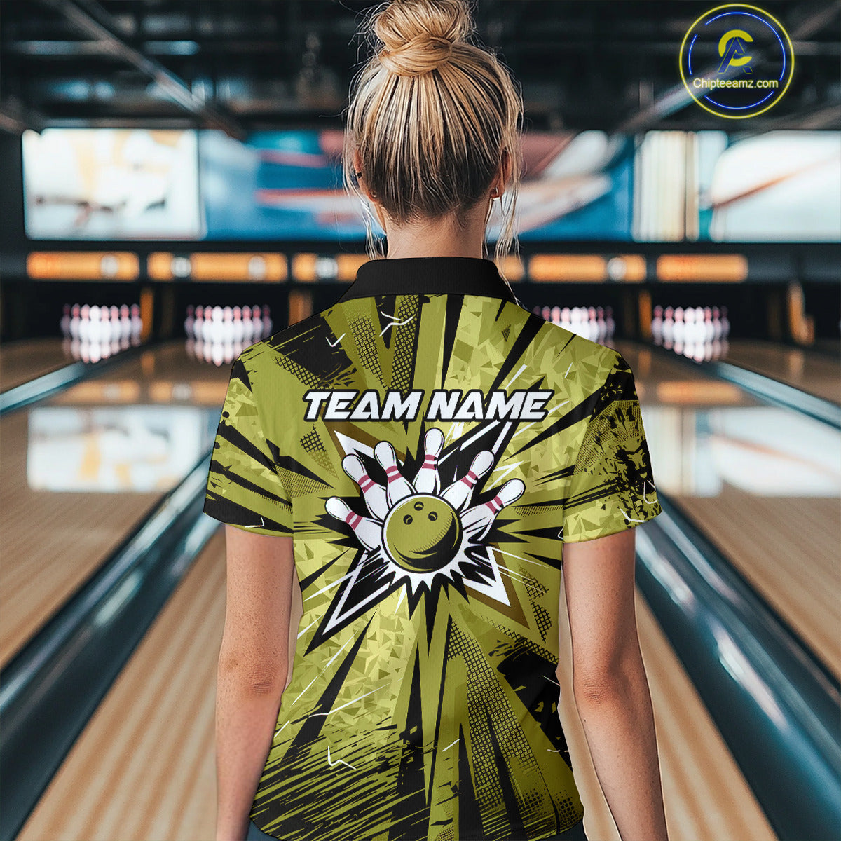 Custom Military Green Camouflage Bowling Team Polo Shirts For Women, Bowling League Shirt IPHW9384