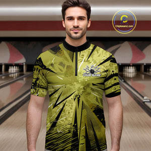 Custom Military Green Camouflage Bowling Team Quarter-Zip Shirts For Men, Bowling League Shirt IPHW9384