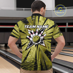 Custom Military Green Camouflage Bowling Team Quarter-Zip Shirts For Men, Bowling League Shirt IPHW9384