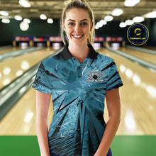 Load image into Gallery viewer, Custom Blue Camouflage Bowling Team Polo Shirts For Women, Bowling League Shirt IPHW9385