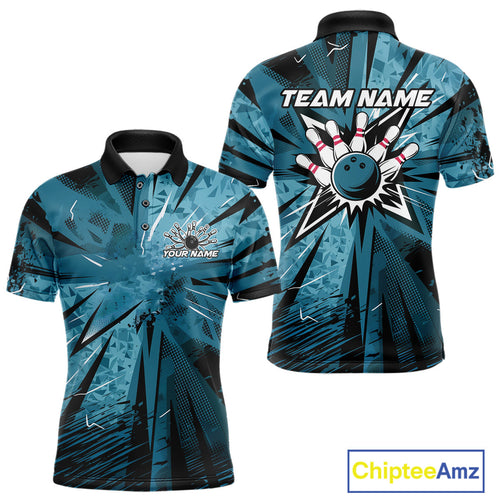 Custom Blue Camouflage Bowling Team Polo Shirts For Men, Bowling League Shirt IPHW9385