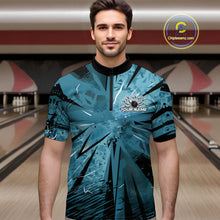 Load image into Gallery viewer, Custom Blue Camouflage Bowling Team Quarter-Zip Shirts For Men, Bowling League Shirt IPHW9385