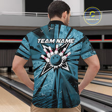 Load image into Gallery viewer, Custom Blue Camouflage Bowling Team Quarter-Zip Shirts For Men, Bowling League Shirt IPHW9385