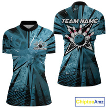 Load image into Gallery viewer, Custom Blue Camouflage Bowling Team Women Quarter-Zip Shirts, Bowling League Shirt IPHW9385