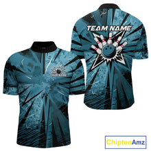 Load image into Gallery viewer, Custom Blue Camouflage Bowling Team Quarter-Zip Shirts For Men, Bowling League Shirt IPHW9385