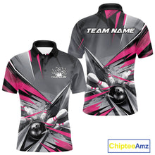 Load image into Gallery viewer, Custom Pink And Gray Bowling Polo Team Shirts For Men, Bowler Outfit Bowling League Shirt IPHW9558