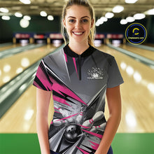 Load image into Gallery viewer, Custom Pink And Gray Bowling Women Quarter-Zip Shirts, Bowler Outfit Bowling League Shirt IPHW9558