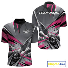 Load image into Gallery viewer, Custom Pink And Gray Bowling Quarter-Zip Team Shirts For Men, Bowler Outfit Bowling League Shirt IPHW9558
