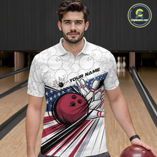 Load image into Gallery viewer, Custom Patriotic US Flag Bowling Polo Shirts For Men, Bowling Pattern Bowling League Shirt IPHW9594