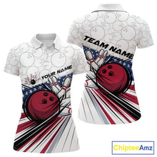 Load image into Gallery viewer, Custom Patriotic US Flag Women Bowling Polo Shirts, Bowling Pattern Bowling League Shirt IPHW9594