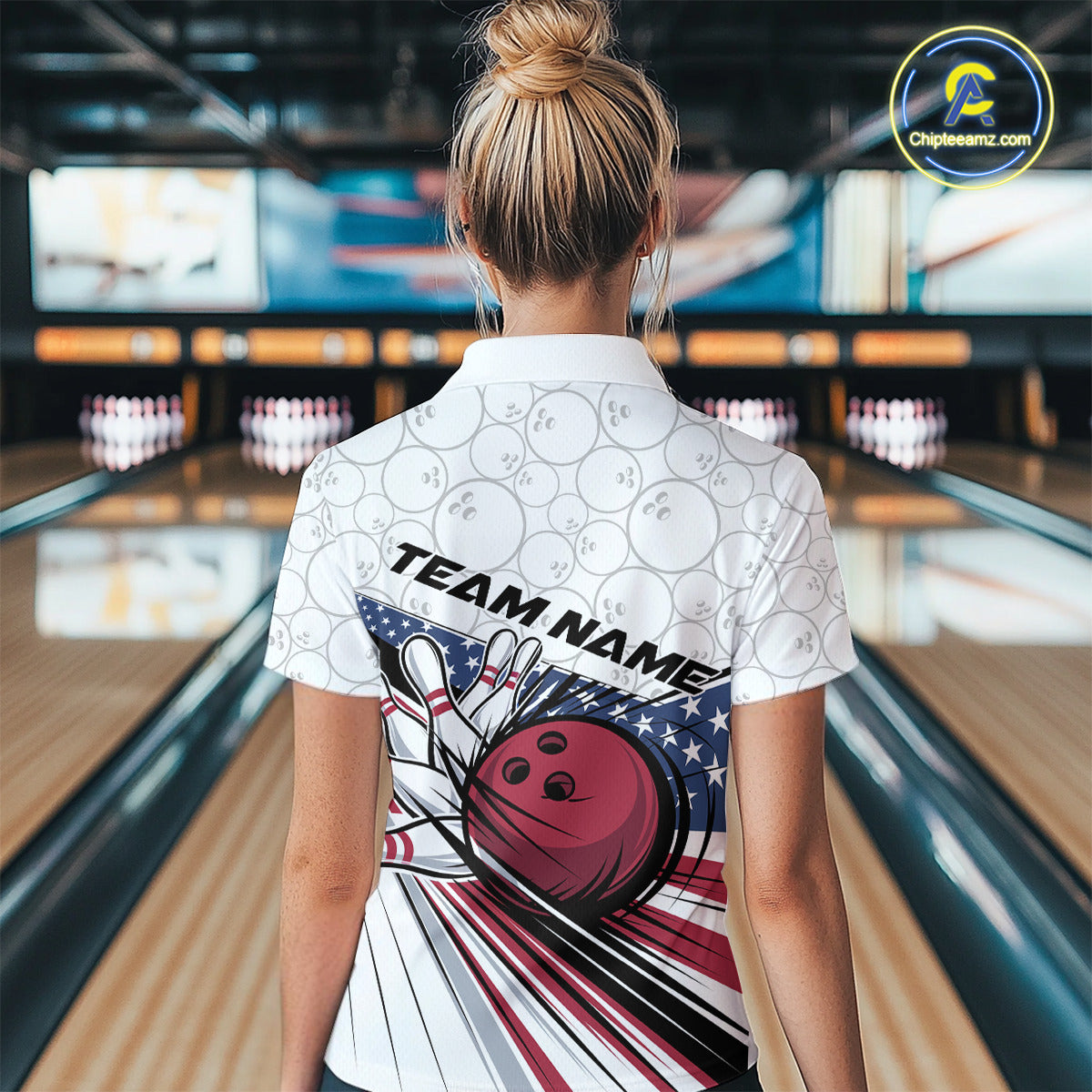 Custom Patriotic US Flag Bowling Women Quarter-Zip Shirt, Bowling Pattern  Shirt IPHW9594