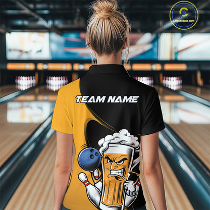 Custom Funny Black And Yellow Bowling And Beer Women Quarter-Zip Shirt, Bowling League IPHW9609