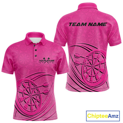 Custom Pink Darts Polo Shirts For Men, Pink Dartboard Dart Team Jerseys For Players IPHW9635