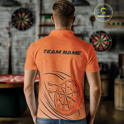 Custom Orange Darts Polo Shirts For Men, Orange Dartboard Dart Team Jerseys For Players IPHW9636