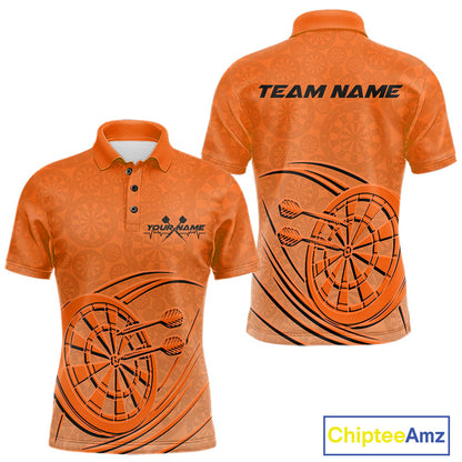 Custom Orange Darts Polo Shirts For Men, Orange Dartboard Dart Team Jerseys For Players IPHW9636