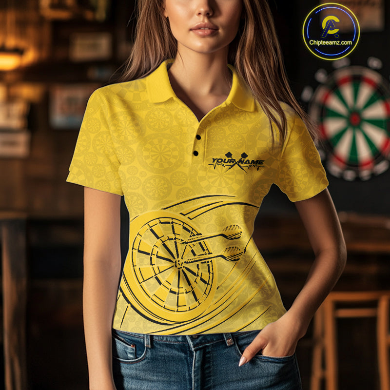 Custom Yellow Darts Polo Shirts For Women, Yellow Dartboard Dart Team Jerseys For Players IPHW9637