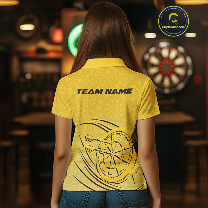 Custom Yellow Darts Polo Shirts For Women, Yellow Dartboard Dart Team Jerseys For Players IPHW9637