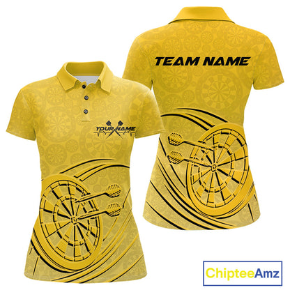 Custom Yellow Darts Polo Shirts For Women, Yellow Dartboard Dart Team Jerseys For Players IPHW9637