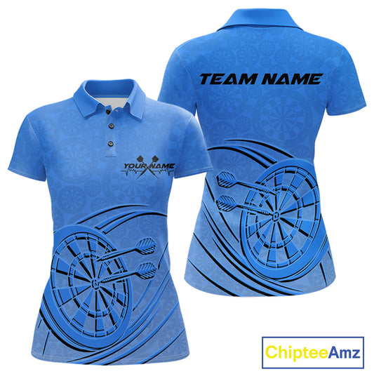 Custom Blue Darts Polo Shirts For Women, Blue Dartboard Dart Team Jerseys For Players IPHW9638