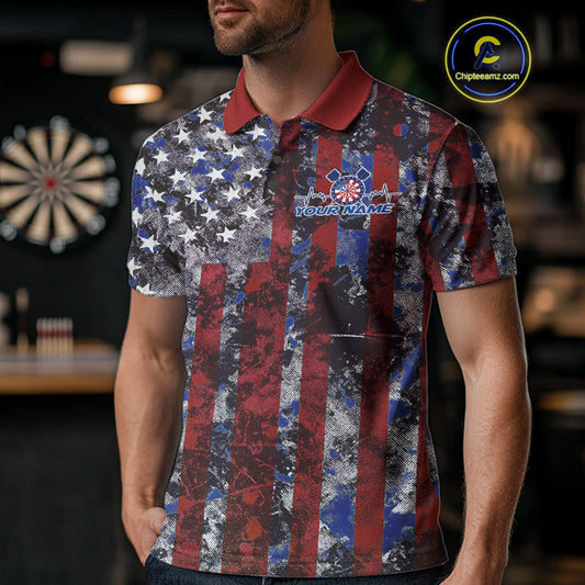 Custom US Flag Camo Patriotic Dart Polo Shirts For Men, Dart Jersey Dart Team Uniform IPHW9695