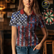 Load image into Gallery viewer, Custom US Flag Camo Patriotic Dart Polo Shirts For Women, Dart Jersey Dart Team Uniform IPHW9695