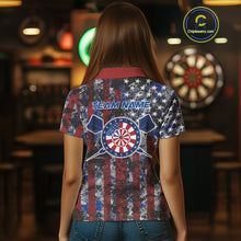 Load image into Gallery viewer, Custom US Flag Camo Patriotic Dart Polo Shirts For Women, Dart Jersey Dart Team Uniform IPHW9695