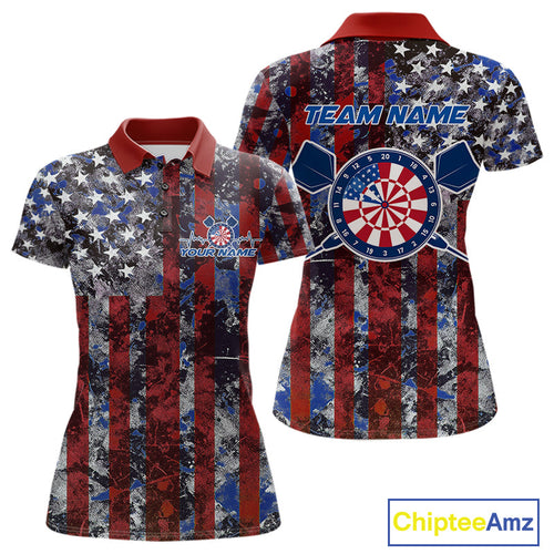 Custom US Flag Camo Patriotic Dart Polo Shirts For Women, Dart Jersey Dart Team Uniform IPHW9695