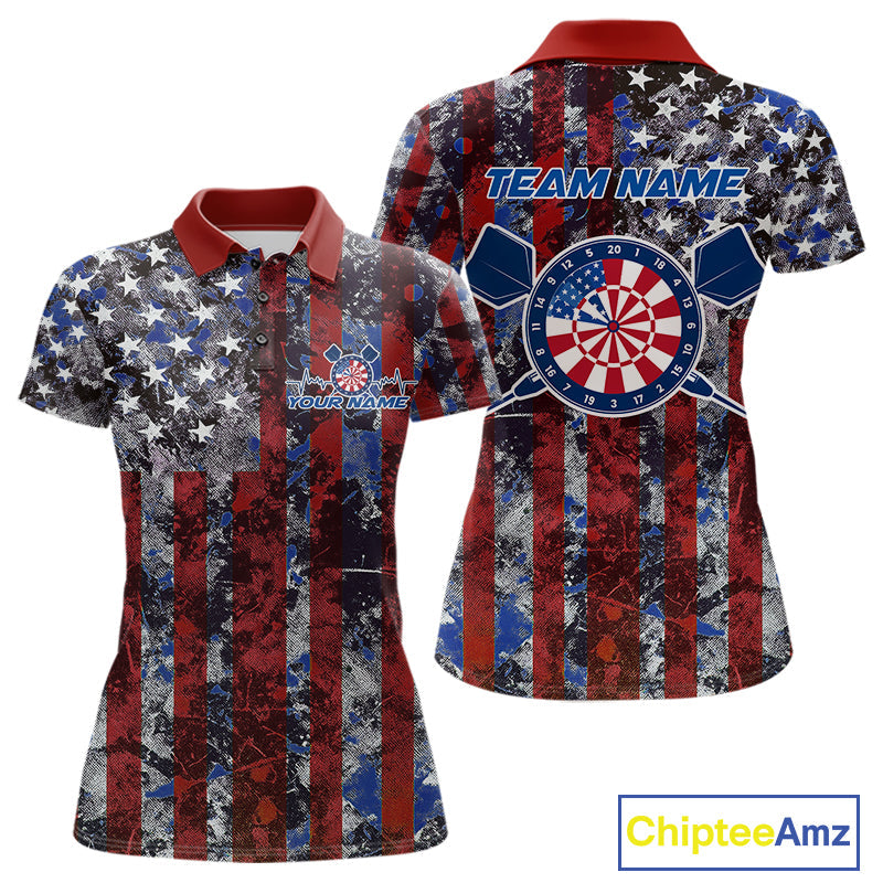 Custom US Flag Camo Patriotic Dart Polo Shirts For Women, Dart Jersey Dart Team Uniform IPHW9695