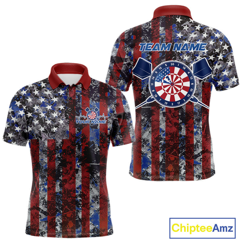 Custom US Flag Camo Patriotic Dart Polo Shirts For Men, Dart Jersey Dart Team Uniform IPHW9695