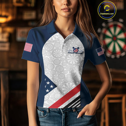 Custom Patriotic Dart Jerseys For Players, US Flag Dart Team Polo Shirts For Women IPHW9696