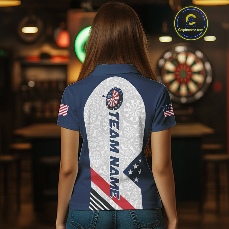 Custom Patriotic Dart Jerseys For Players, US Flag Dart Team Polo Shirts For Women IPHW9696