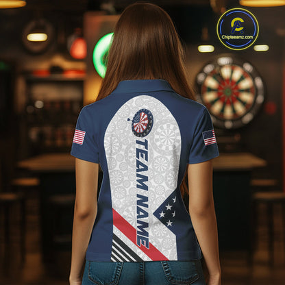 Custom Patriotic Dart Jerseys For Players, US Flag Dart Team Polo Shirts For Women IPHW9696