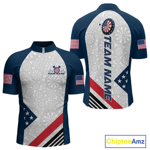 Custom Patriotic Dart Jerseys For Players, US Flag Dart Team Quarter-Zip Shirts For Men IPHW9696