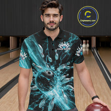 Load image into Gallery viewer, Custom Blue Thunder Lightning Bowling Team Men Polo Shirts, Bowling Jerseys IPHW9742