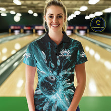 Load image into Gallery viewer, Custom Blue Thunder Lightning Bowling Team Women Polo Shirts, Bowling Jerseys IPHW9742