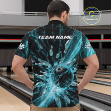 Load image into Gallery viewer, Custom Blue Thunder Lightning Bowling Team Men Quarter-Zip Shirts, Bowling Jerseys IPHW9742
