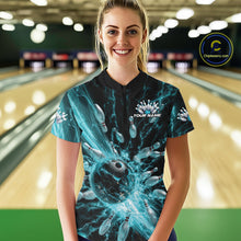 Load image into Gallery viewer, Custom Blue Thunder Lightning Bowling Team Women Quarter-Zip Shirts, Bowling Jerseys IPHW9742