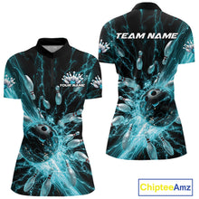 Load image into Gallery viewer, Custom Blue Thunder Lightning Bowling Team Women Quarter-Zip Shirts, Bowling Jerseys IPHW9742