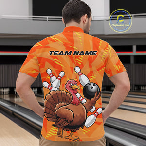Custom Funny Thanksgiving Turkey Bowling Men Quarter-Zip Shirts, Bowling League Shirt IPHW9769