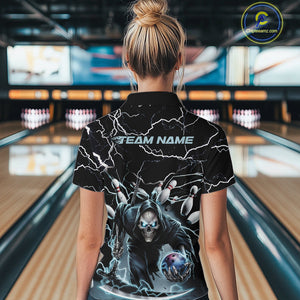 Custom Blue Lightning Grim Reaper Bowling Women Quarter-Zip Shirt, Halloween Outfit IPHW9801