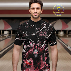Custom Black And Red Lightning Grim Reaper Bowling Men Quarter-Zip Shirt, Halloween Outfit IPHW9802