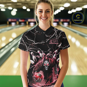Custom Red Lightning Grim Reaper Bowling Women Quarter-Zip Shirt, Halloween Outfit IPHW9802