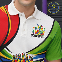 Load image into Gallery viewer, Custom Autism Awareness Bowling Men Polo Shirts, Colorful Puzzles Bowling Team Shirt IPHW11194