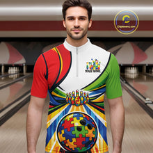 Load image into Gallery viewer, Custom Autism Awareness Bowling Men Quarter-Zip Shirts, Colorful Puzzles Bowling Team Shirt IPHW11194