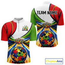 Load image into Gallery viewer, Custom Autism Awareness Bowling Men Quarter-Zip Shirts, Colorful Puzzles Bowling Team Shirt IPHW11194